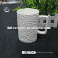 9oz ceramic coffee mug with square handle,embossed ceramic mug